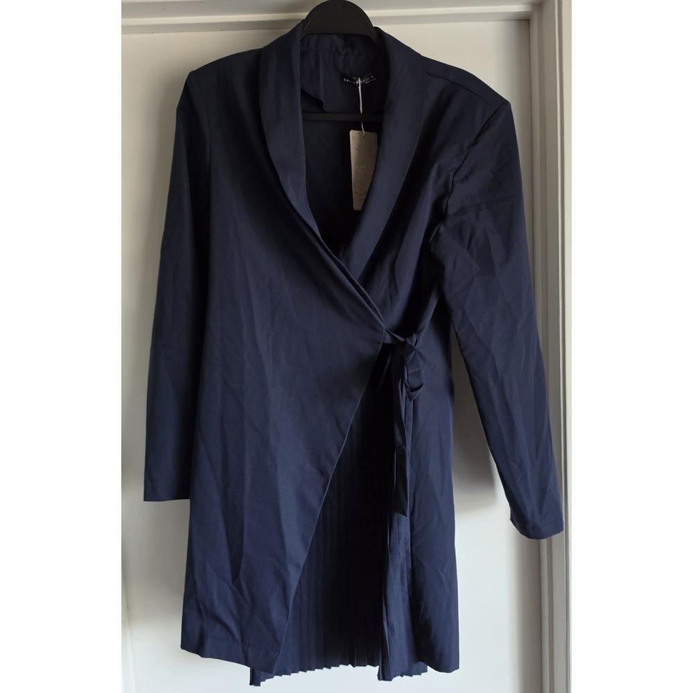 NWT Emery Rose Coat Women M Navy Solid Collared Long Sleeve Casual Classic